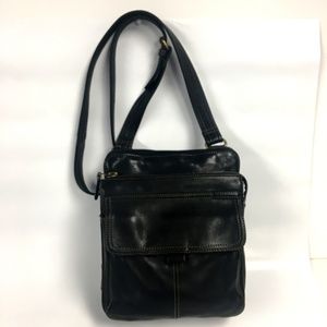 Fossil Crossbody Black Leather Organizer Bag Med